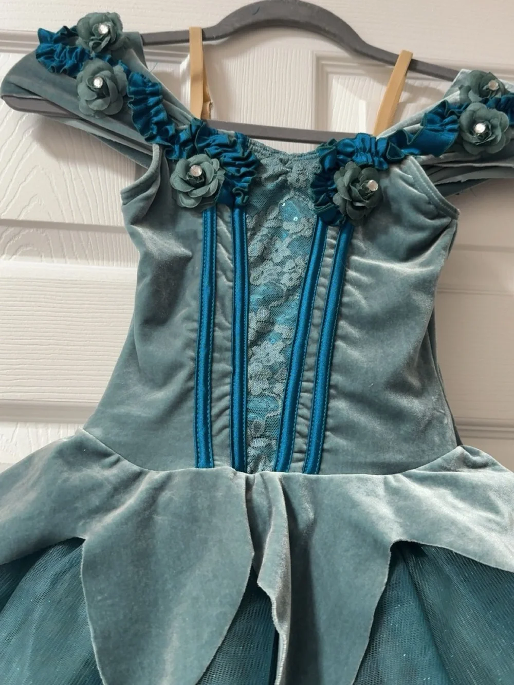 Teal Flower Tulle Kids Costume Dress